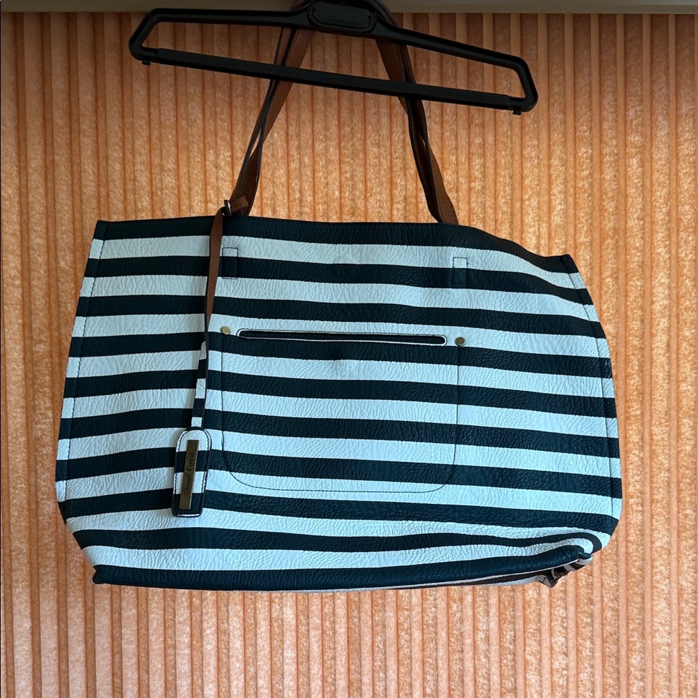 Street Level Black and White Striped Tote - Picture 3 of 6